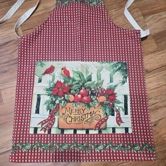 Merry Christmas Full Apron Festive Cardinal Holly Design Susan Winget - Picture 1 of 5